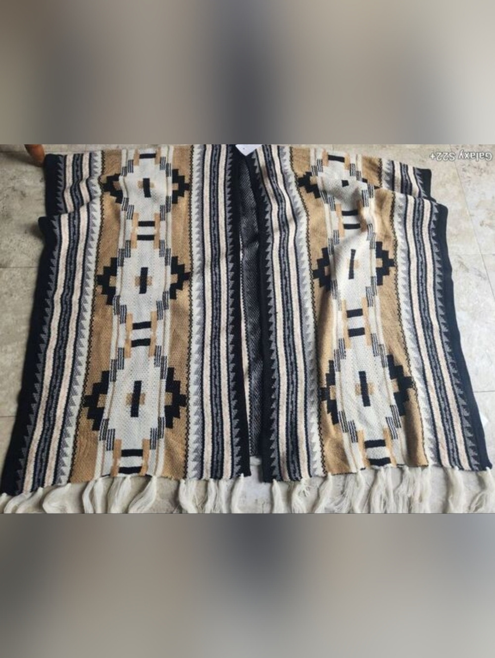 O22 Shop Wanna B Tribal Sweater Poncho in Black Beige & Tan NWT